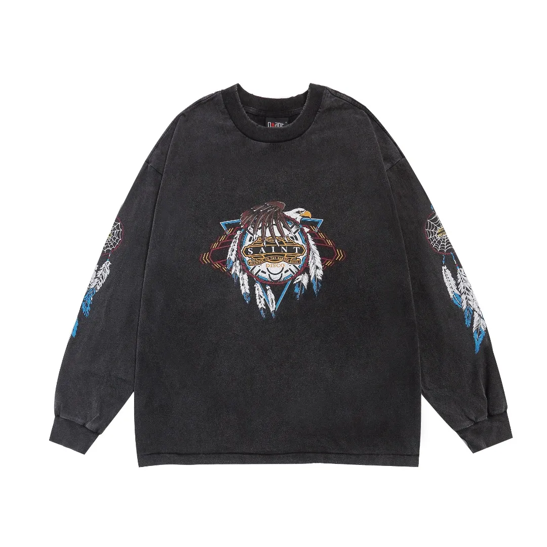 Trendy brand SAINT MICHAEL co-branded TEFLON DISCO washed distressed long-sleeved T-shirt Fabric: 260g Style number: SM10 Size: S-M-L-XL Color: Black Price: P156